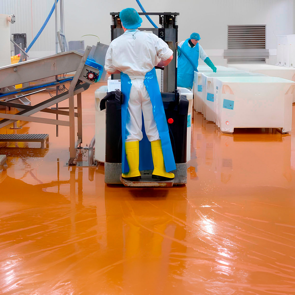 Sol en résine polyuréthane orange dans une unité de production agroalimentaire